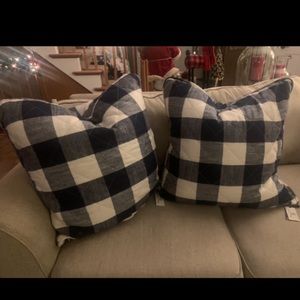 2 NWT's Bee & Willow pillow covers. 26 x 26 Navy Blue Gingham